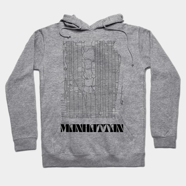 Retro Map of Manhattan, NYC Minimalist Line Drawing Hoodie by SKANDIMAP